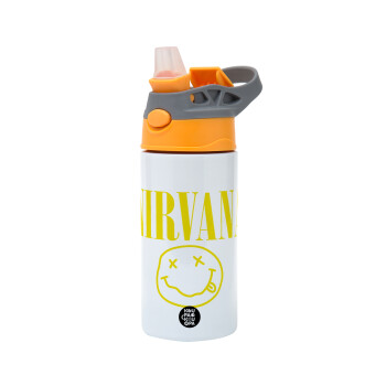 Nirvana, Children's hot water bottle, stainless steel, with safety straw, Orange/Grey (360ml) BPA-FREE