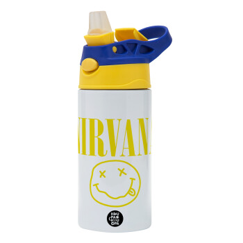 Nirvana, Children's hot water bottle, stainless steel, with safety straw, green, blue (360ml) BPA FREE