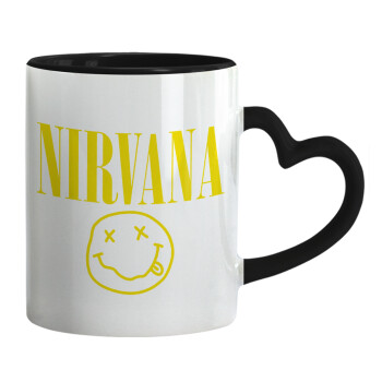 Nirvana, Κούπα καρδιά χερούλι μαύρη, κεραμική, 330ml