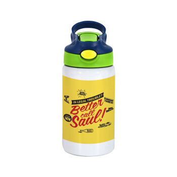 Better Call Saul, Children's hot water bottle, stainless steel, with safety straw, green, blue (350ml)