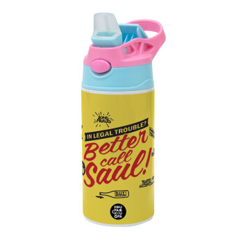 Better Call Saul, Children's hot water bottle, stainless steel, with safety straw, Pink/BlueCiel (360ml) BPA FREE