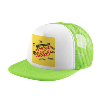 Better Call Saul, Adult Soft Trucker Hat with Mesh GREEN/WHITE (POLYESTER, ADULT, ONE SIZE)