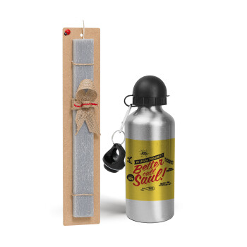 Better Call Saul, Easter Set, metallic silver aluminum water bottle (500ml) & aromatic flat Easter candle (30cm) (GRAY)