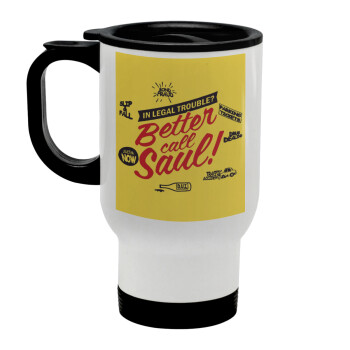 Better Call Saul, Stainless steel travel mug with lid, double wall white 450ml