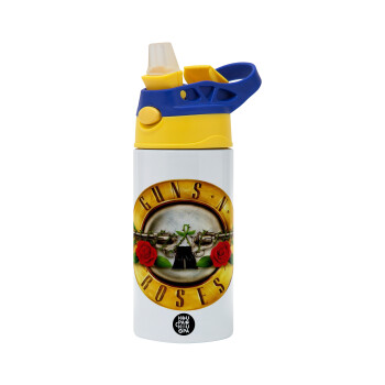 Guns N' Roses, Children's hot water bottle, stainless steel, with safety straw, green, blue (360ml) BPA FREE