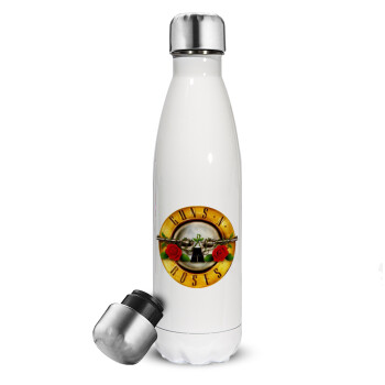 Guns N' Roses, Μεταλλικό παγούρι θερμός Λευκό (Stainless steel), διπλού τοιχώματος, 500ml