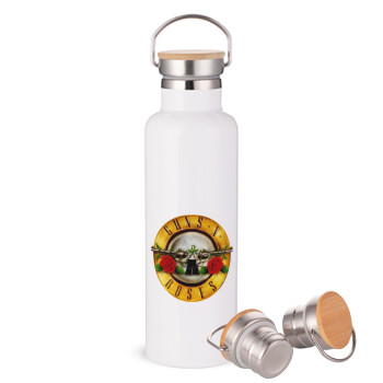 Guns N' Roses, Stainless steel White with wooden lid (bamboo), double wall, 750ml
