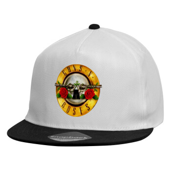 Guns N' Roses, Child's Flat Snapback Hat, White (100% COTTON, CHILDREN'S, UNISEX, ONE SIZE)