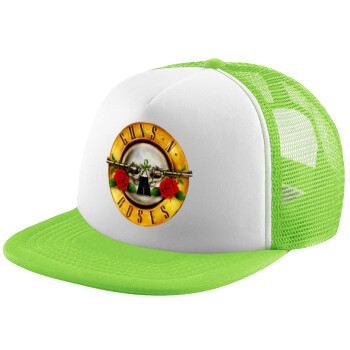 Guns N' Roses, Adult Soft Trucker Hat with Mesh GREEN/WHITE (POLYESTER, ADULT, ONE SIZE)