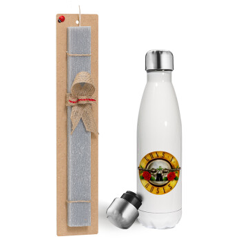 Guns N' Roses, Easter candle, metallic white thermos bottle (500ml) & aromatic flat candle (30cm) (GRAY)