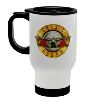 Guns N' Roses, Stainless steel travel mug with lid, double wall white 450ml