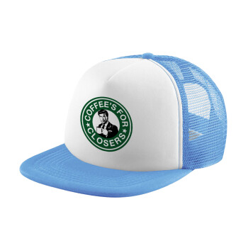 Coffee's for closers, Child's Soft Trucker Hat with Blue/White Mesh (POLYESTER, CHILD, ONE SIZE)