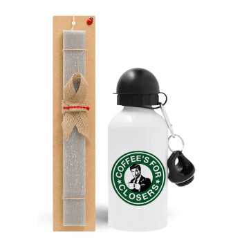 Coffee's for closers, Easter Set, metallic aluminum water bottle (500ml) & aromatic flat Easter candle (30cm) (GRAY)