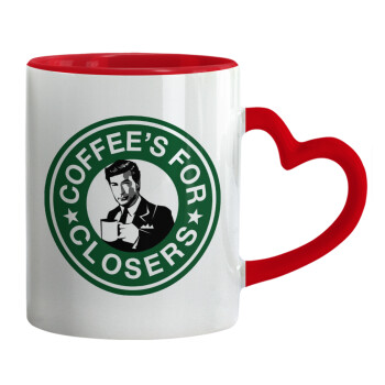 Coffee's for closers, Κούπα καρδιά χερούλι κόκκινη, κεραμική, 330ml