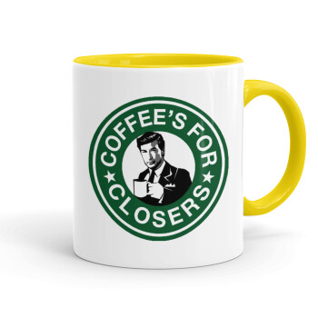 Coffee's for closers, Κούπα χρωματιστή κίτρινη, κεραμική, 330ml