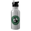 Water bottle Silver with straw, stainless steel 600ml