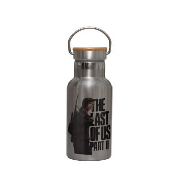 Last of us, Ellie, Stainless steel metallic thermos flask, silver with a bamboo lid, double-walled, 350ml.