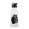 White water bottle with straw, stainless steel 600ml