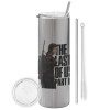 Eco friendly stainless steel Silver tumbler 600ml, with metal straw & cleaning brush