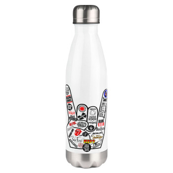Best Rock Bands hand, Metal mug thermos White (Stainless steel), double wall, 500ml