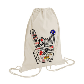 Best Rock Bands hand, Backpack bag GYMBAG natural (28x40cm)