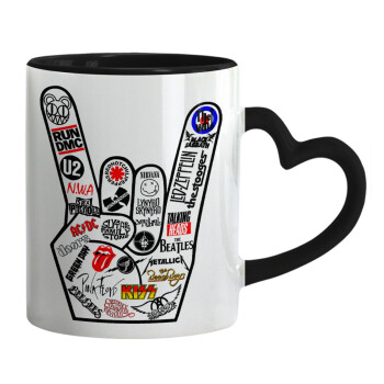 Best Rock Bands hand, Mug heart black handle, ceramic, 330ml