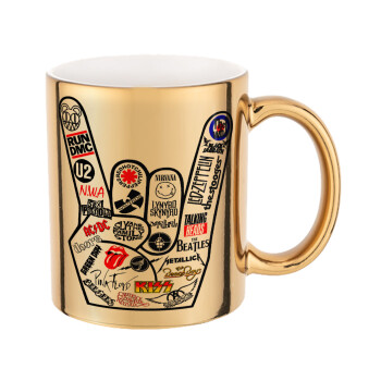 Best Rock Bands hand, Mug ceramic, gold mirror, 330ml