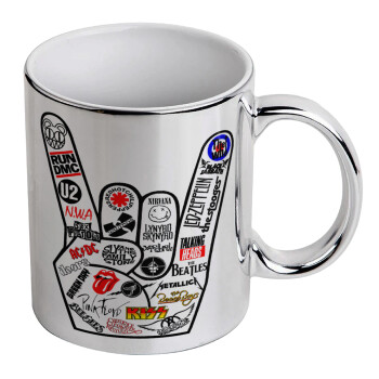 Best Rock Bands hand, Mug ceramic, silver mirror, 330ml