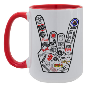 Best Rock Bands hand, Κούπα Mega 15oz, κεραμική Κόκκινη, 450ml