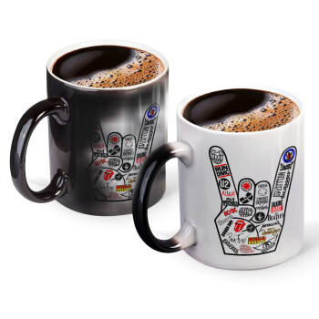 Best Rock Bands hand, Color changing magic Mug, ceramic, 330ml when adding hot liquid inside, the black colour desappears (1 pcs)