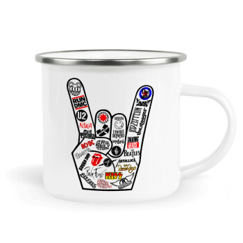 Best Rock Bands hand, Metallic enamel cup white 360ml