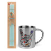 Easter Set, metallic thermal cup (300ml) & aromatic flat Easter candle (30cm) (TURQUOISE)