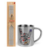 Easter Set, metallic thermal cup (300ml) & Easter aromatic flat candle (30cm) (GRAY)