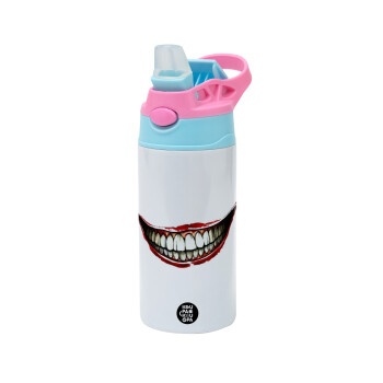 Joker smile, Children's hot water bottle, stainless steel, with safety straw, Pink/BlueCiel (360ml) BPA FREE