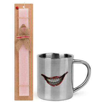 Joker smile, Easter Set, metallic thermal cup (300ml) & aromatic flat Easter candle (30cm) (PINK)