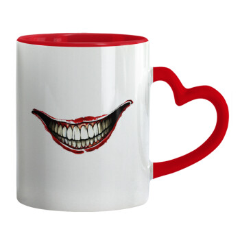 Joker smile, Κούπα καρδιά χερούλι κόκκινη, κεραμική, 330ml