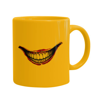 Joker smile, Ceramic coffee mug yellow, 330ml