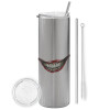 Tumbler stainless steel Silver 600ml, with metal straw & cleaning brush