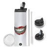 Travel Tumbler 2 Lids, with metal straw & cleaning brush (Stainless steel 304 Food grade, BPA free, 600ml)