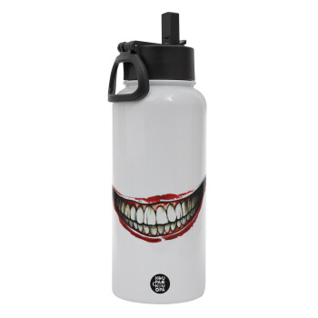 Joker smile, Metal mug thermo White with Straw and Spout Lid (Stainless steel), double wall, 950ml