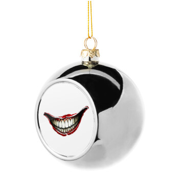 Joker smile, Silver 8cm Christmas tree ball ornament