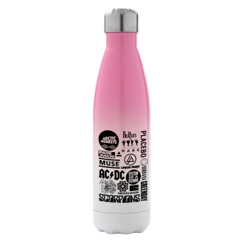 Best Rock Bands Collection, Metal mug thermos Pink/White (Stainless steel), double wall, 500ml