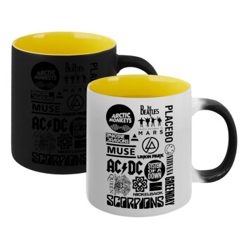 Best Rock Bands Collection, Κούπα Μαγική εσωτερικό κίτρινη, κεραμική 330ml που αλλάζει χρώμα με το ζεστό ρόφημα (1 τεμάχιο)