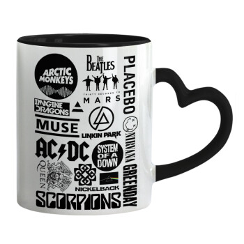 Best Rock Bands Collection, Mug heart black handle, ceramic, 330ml