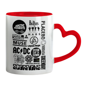 Best Rock Bands Collection, Mug heart red handle, ceramic, 330ml