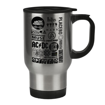 Best Rock Bands Collection, Stainless steel travel mug with lid, double wall 450ml