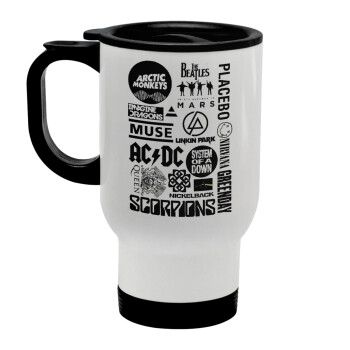 Best Rock Bands Collection, Stainless steel travel mug with lid, double wall white 450ml
