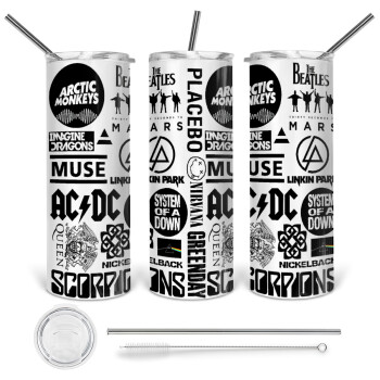Best Rock Bands Collection, 360 Eco friendly stainless steel tumbler 600ml, with metal straw & cleaning brush