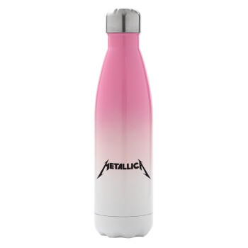 Metallica logo, Μεταλλικό παγούρι θερμός Ροζ/Λευκό (Stainless steel), διπλού τοιχώματος, 500ml