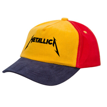 Metallica logo, Καπέλο παιδικό Baseball, 100% Βαμβακερό Drill, Κίτρινο/Μπλε/Κόκκινο (ΒΑΜΒΑΚΕΡΟ, ΠΑΙΔΙΚΟ, ONE SIZE)